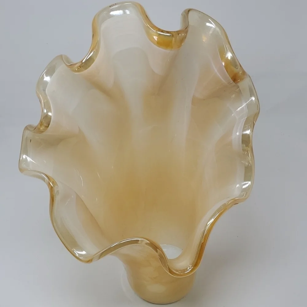 Vintage Murano Art Glass Vase Peach Pearl Clam Shell 17